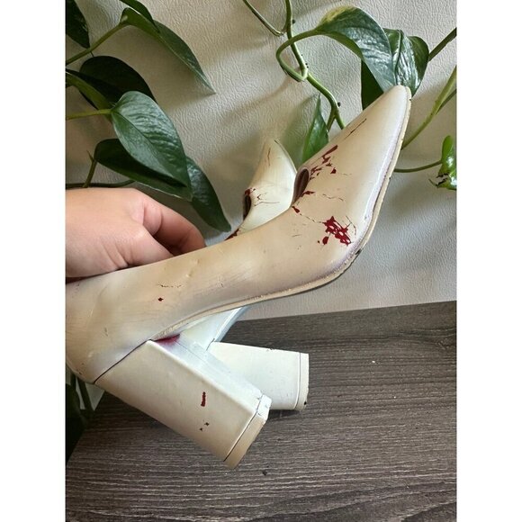 Forever White Block Heel Pumps – Size 6 (Cracked Paint Design) - Picture 12 of 12